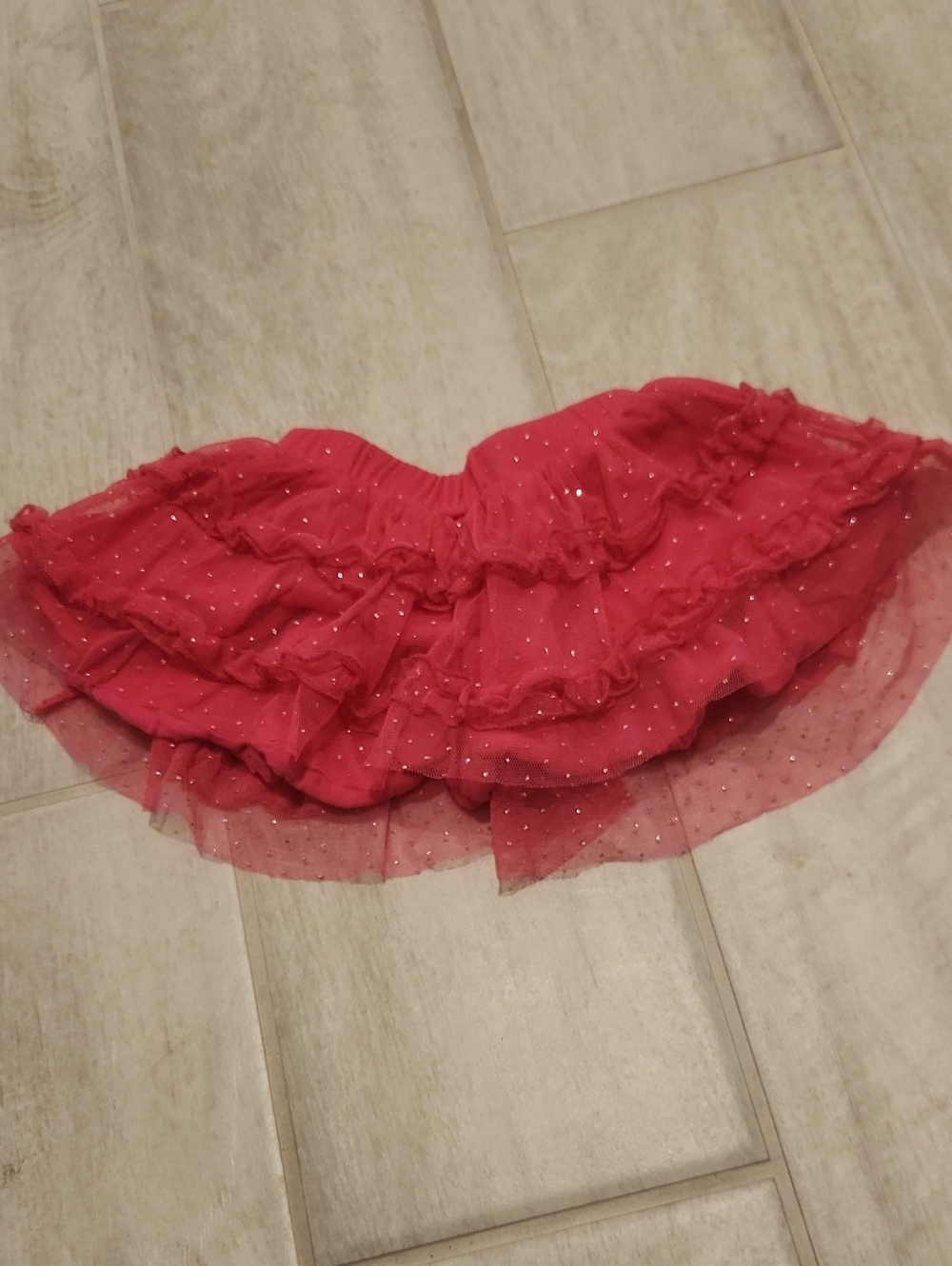 Red Ruffle Tulle Mini Skirt with Sparkle